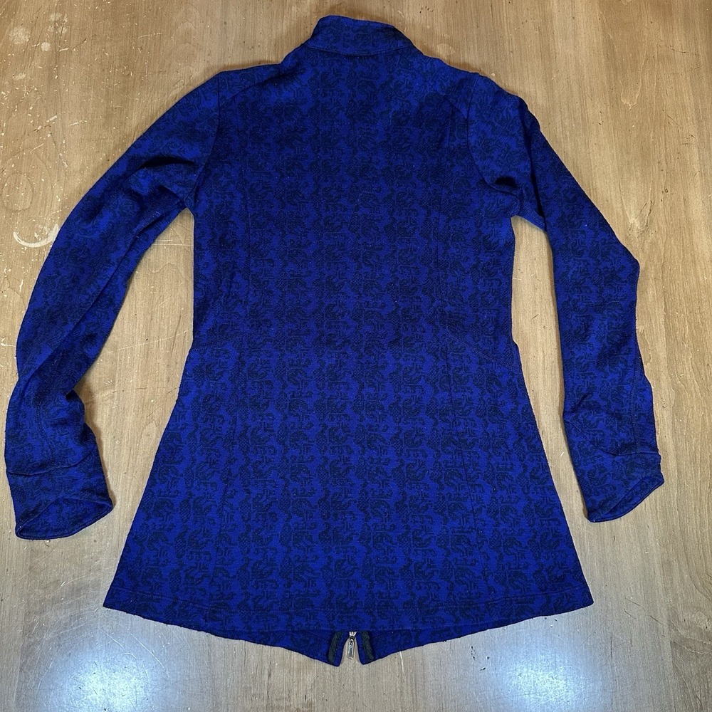 Ibex 100% Merino Wool Full Zip Up Mock Neck Sweater Size Small Print Purple READ - Picture 6 of 10